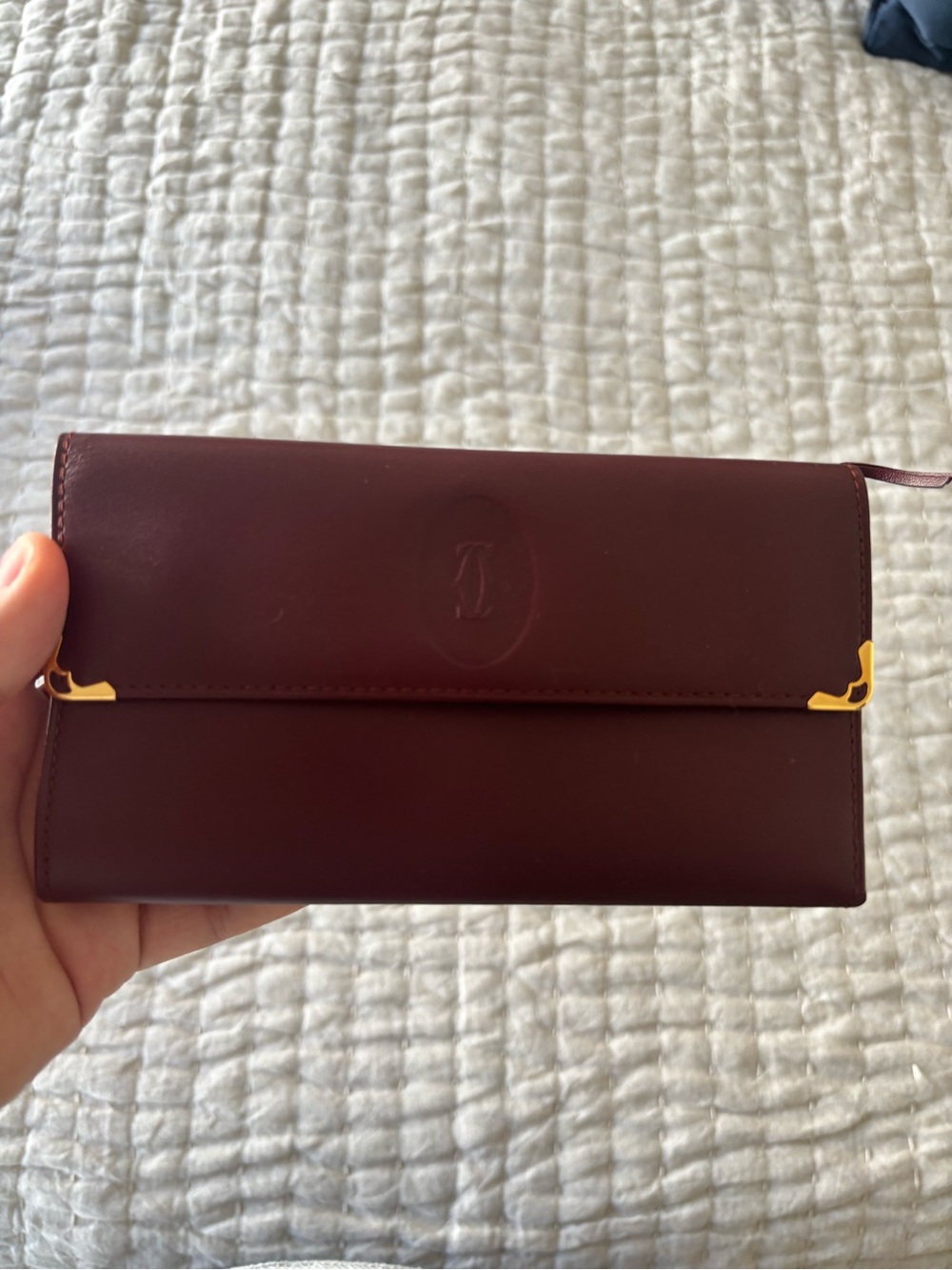 Cartier Burgundy Leather Continental Wallet with Gold Accents - Picture 2 of 5